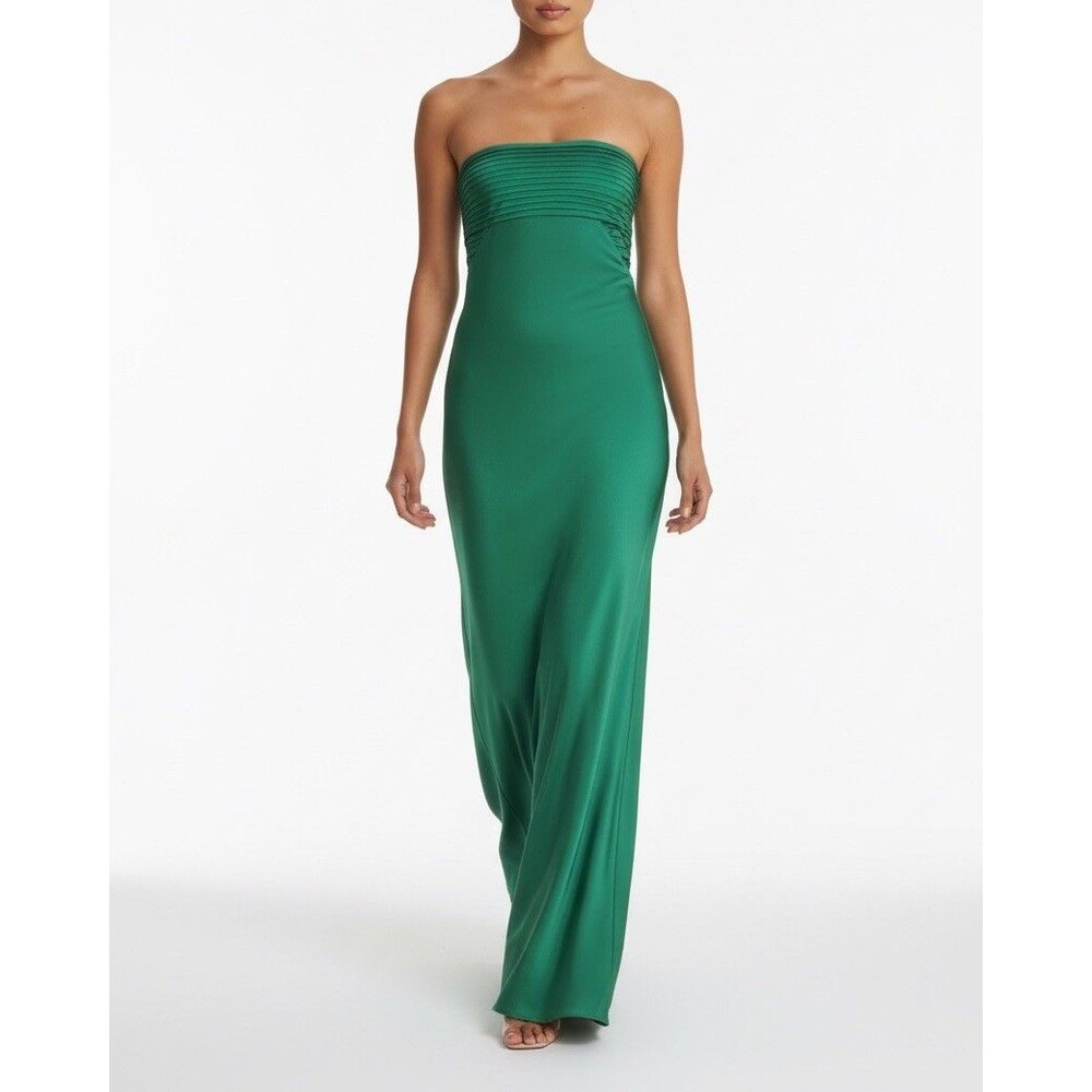 Runaway The Label Adina Maxi Dress Emerald Green Pleated Strapless NWT XL